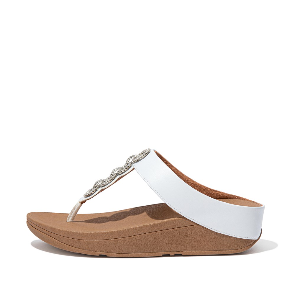 Fitflop Womens Sandals - Fino Sparkle Toe-post - White - 576-PETBKJ